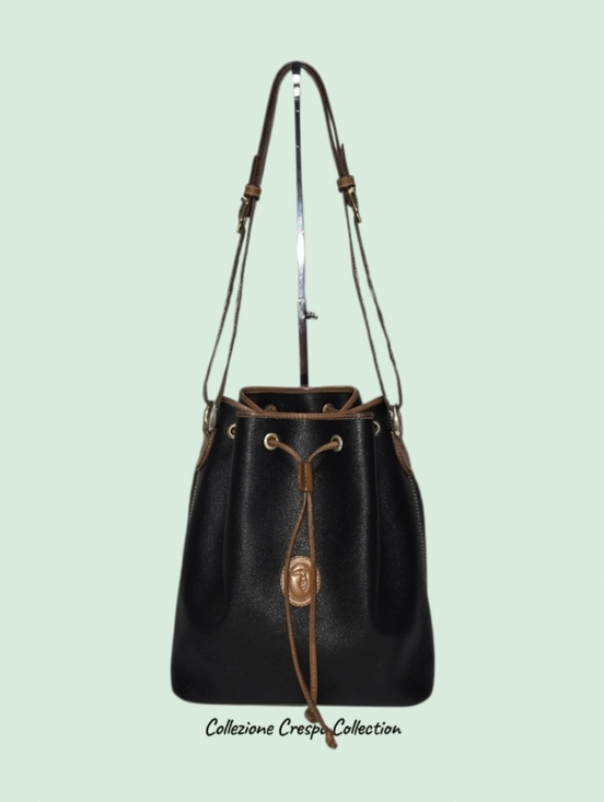Trussardi Handbags - Trussardi-(Vintage) Collezione Crespo Canvas Leather Bucket Bag-EUC